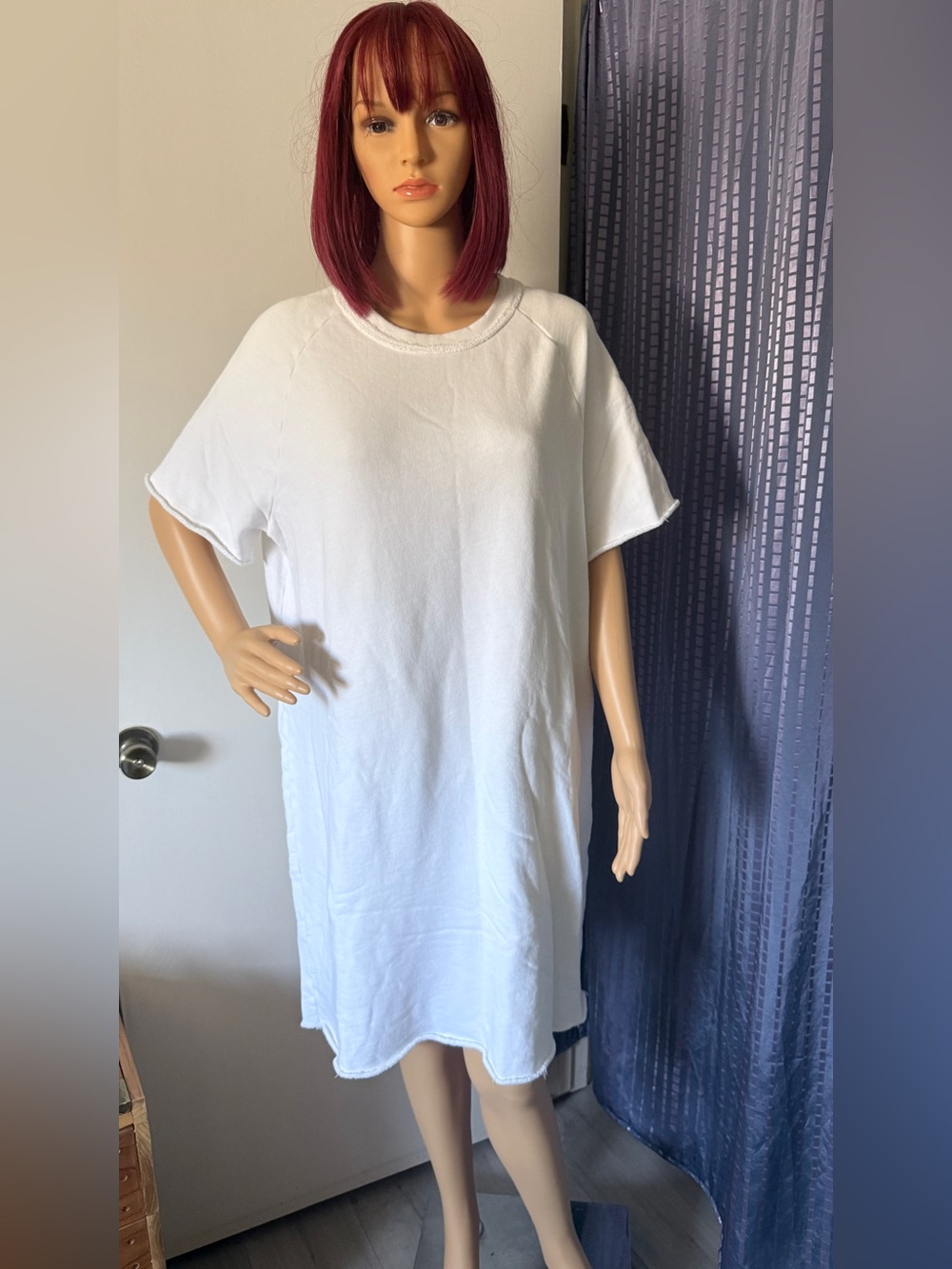 Eileen Fisher M White Organic Cotton Terry Sweatshirt Dress Midi Oversized